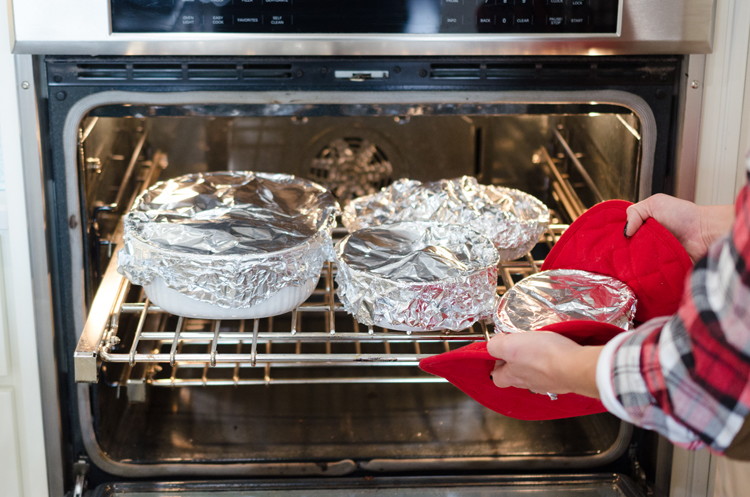 Use square and rectangle pans so you can fit more dishes in the oven—whether to keep them warm or for baking.