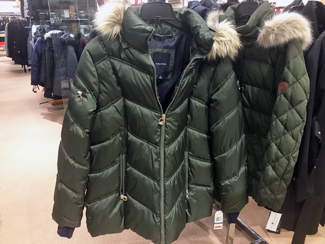 nautica faux fur trimmed down jacket