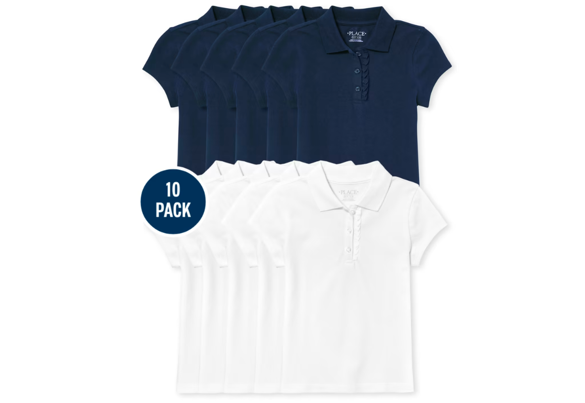 Uniform Ruffle Pique Polo 10-Pack 