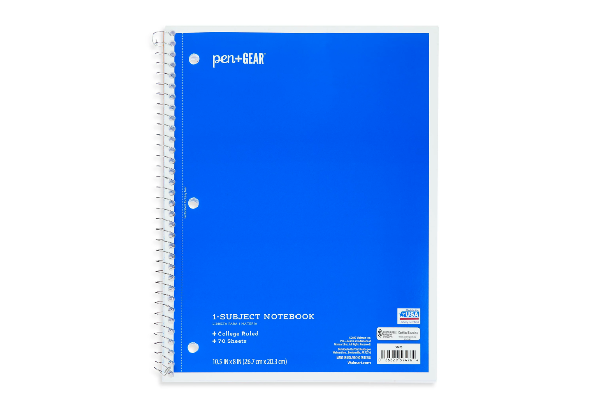 Pen+Gear 1-Subject Notebook, College Ruled, 70 Sheets