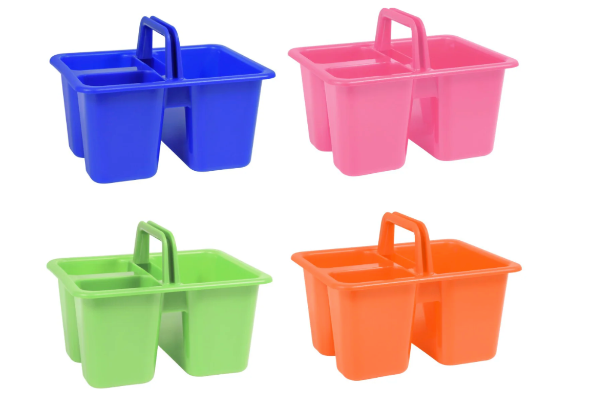 Teaching Tree Colorful Plastic Craft Caddies with Handles, 6.5x4