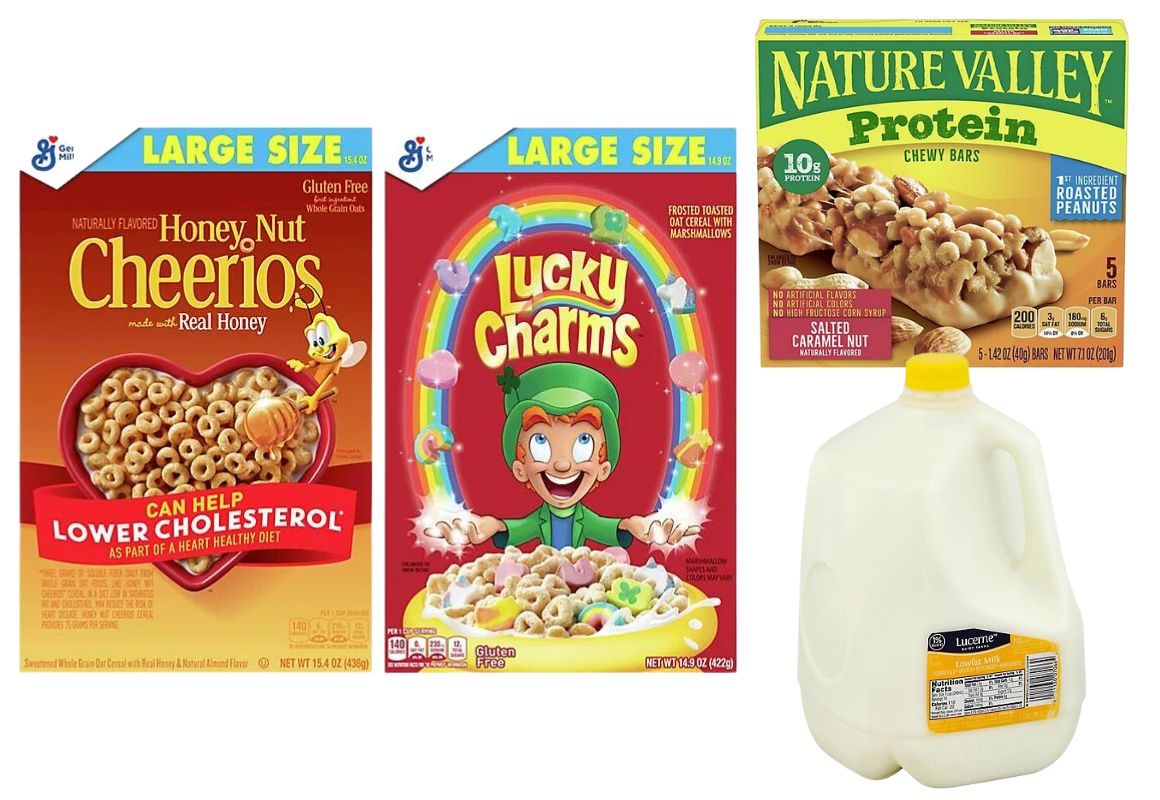 10 General Mills Products + 2 Milk Gallons
