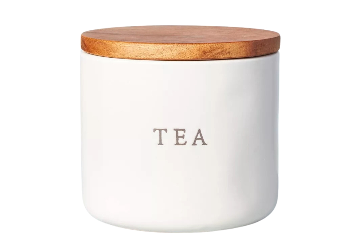Stoneware Tea Canister with Wood Lid