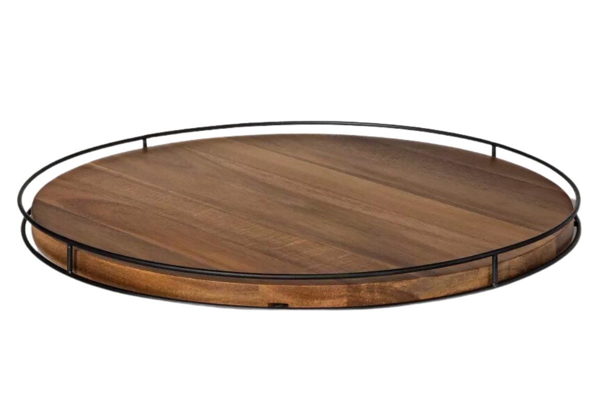 Wooden Lazy Susan with Metal Trim