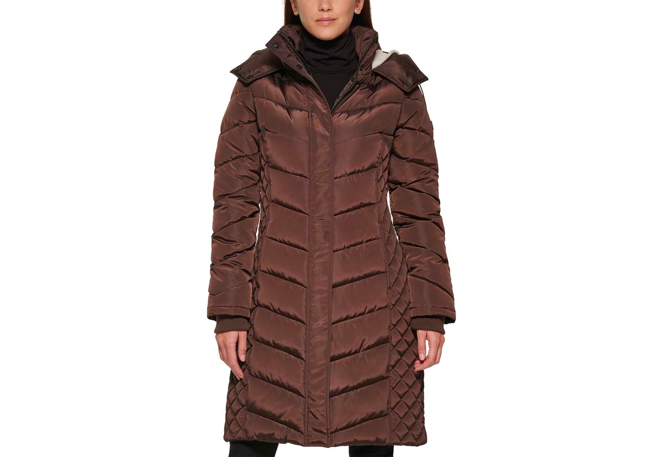 Kenneth Cole Women's Brown Three-Quarter Length Puffer Coat