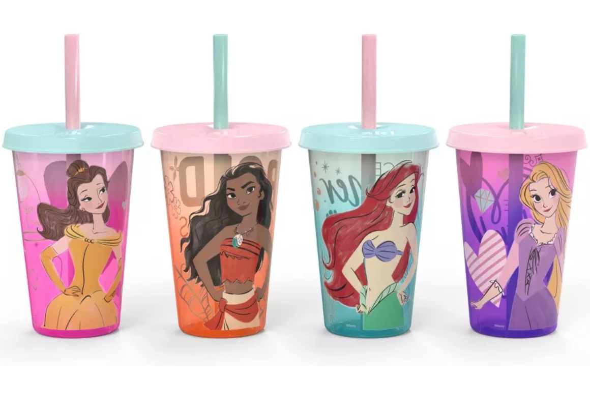 Disney Princess Color Change Lidded Straw Tumblers 4-Pack